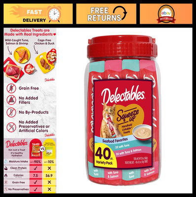 Squeeze Up Seafood Cat Treats Variety Pack - Creamy Lickable Puree, Grain-Free,
