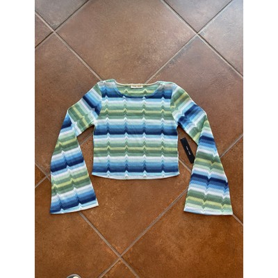 Moa Moa Retro Mesh Crop Top with Bell Sleeves and Colored Stripes size XS(?)