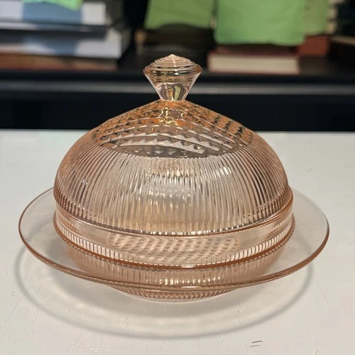 Vintage Depression Indiana Glass Lidded Pink Dish