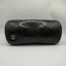 Chanel Black Quilted Leather Eyeglasses Sunglasses Case Authentic