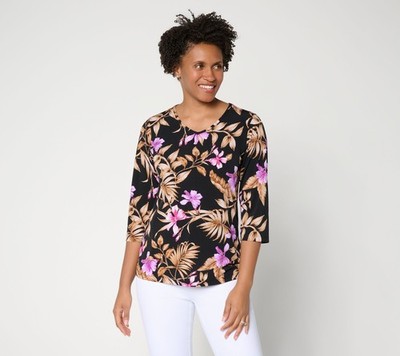 Susan Graver Women's Top Sz M Printed Liquid Knit V-neck Sleeve Red A225581