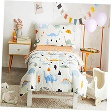 4 Piece Cotton Toddler Bedding Set for Kids Boys n Girls, Colorful Dinosaur 02