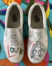 Sneakers Vans Classic Slip On Uomo 9 Bianche Disegnate a Mano Rare Personalizzate Originali Art