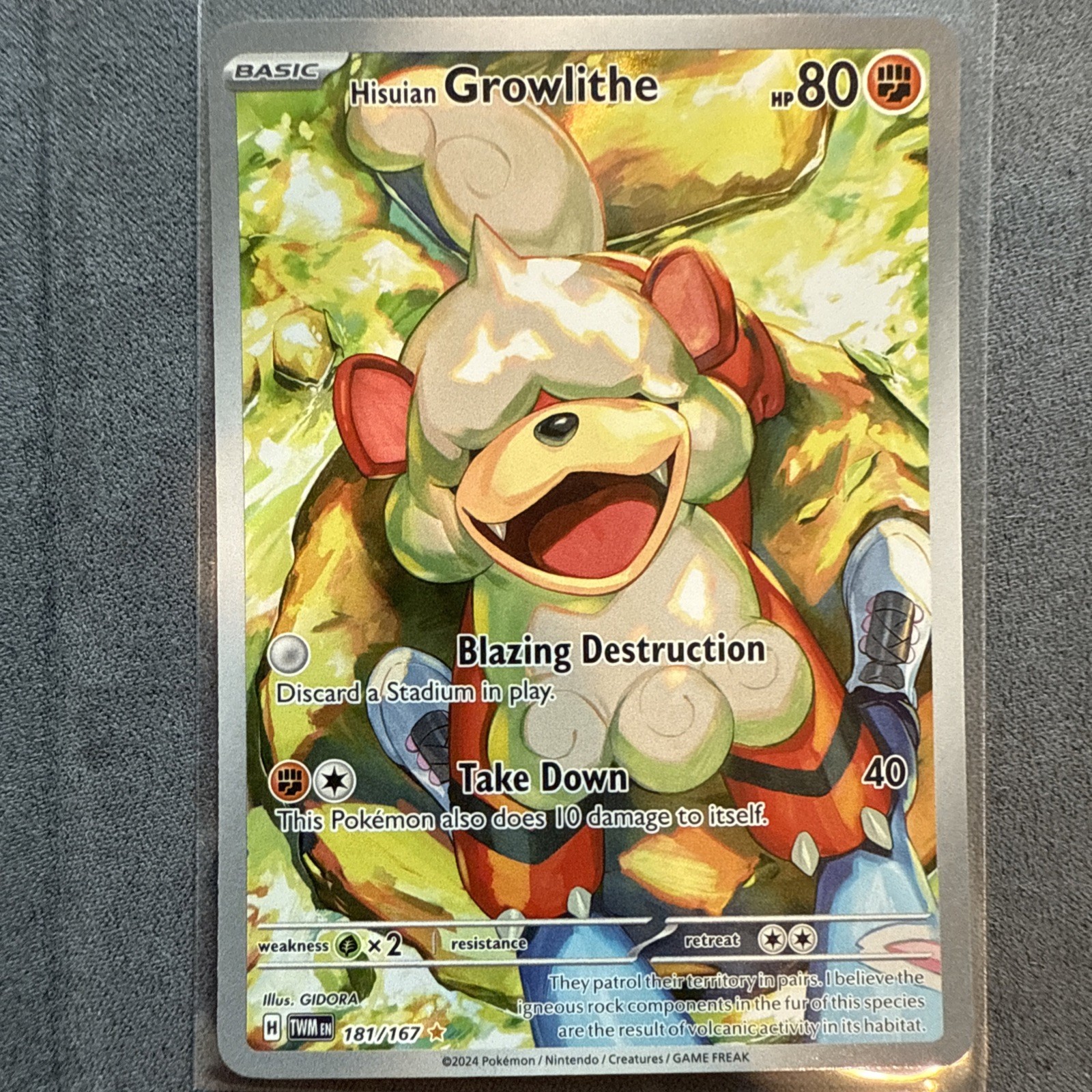 Pokemon TCG Hisuian Growlithe 181/167 SV06 Twilight Masquerade IR Full Art Holo