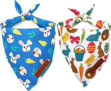Easter Dog Bandanas 2 Pack, Reversible Bunny Carrot and Easter Eggs Pet Scarf fo