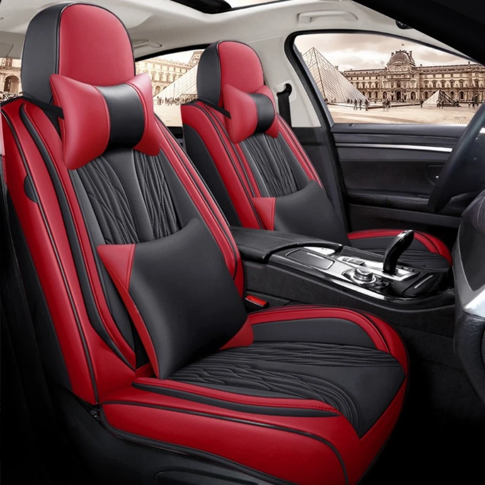 Leather Full Set Car Seat Cover 5 Seat 2 Front Rear Protectors Cushion For Kia Foto 3 de 4