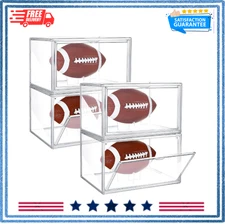4 Pack Full Size Football Display Case Clear Acrylic Stackable Magnetic Door