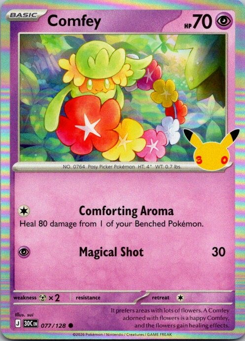 Comfey 077/128 ME: 30th Celebration Pokemon Holo Near Mint