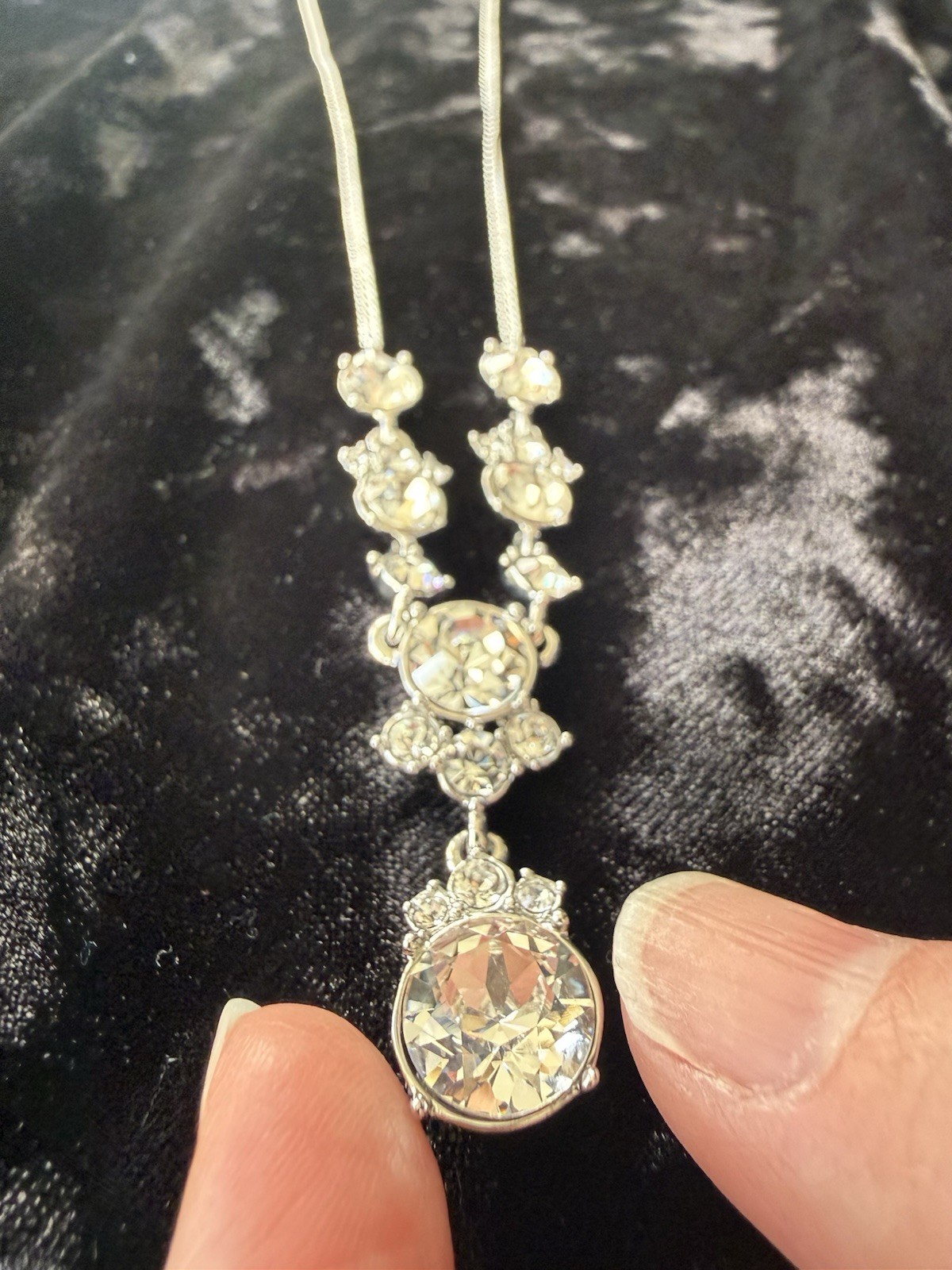 Givenchy Silver Clear Crystal Statement Pendant A… - image 6