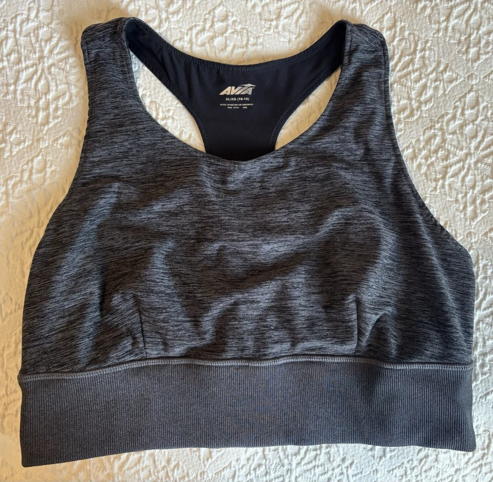 (x3) AVIA Women's Sports Bras, Size XL/XG (16-18) T-Strap (2 gray + 1 maroon) - Image 2 of 4