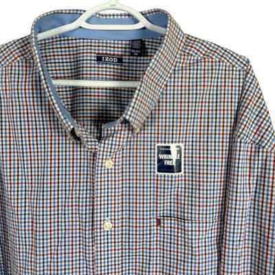 IZOD Advantage Wirnkle Free Button Down Shirt Mens 4XL Red Blue Check NEW