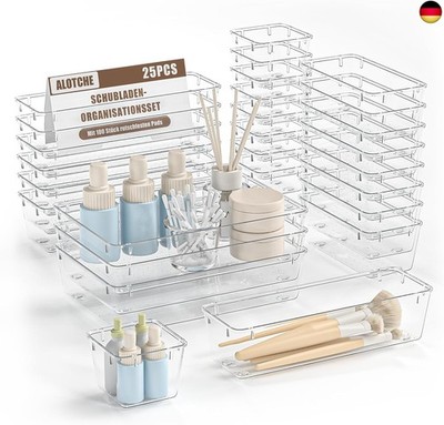 25 PCS Clear Plastic Drawer Organizers Set?Versatile Storage Bins for Desk and