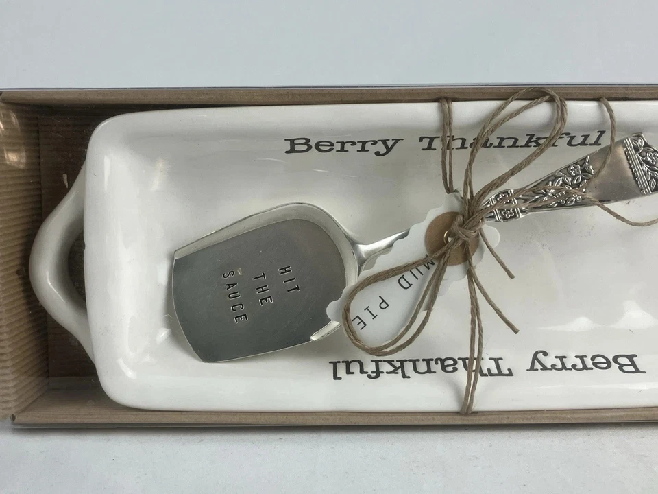 Mud Pie Ceramic Berry Thankful Serving Dish Tray Set w/ Hit The Sauce Spoon NIB - Image 4 of 4