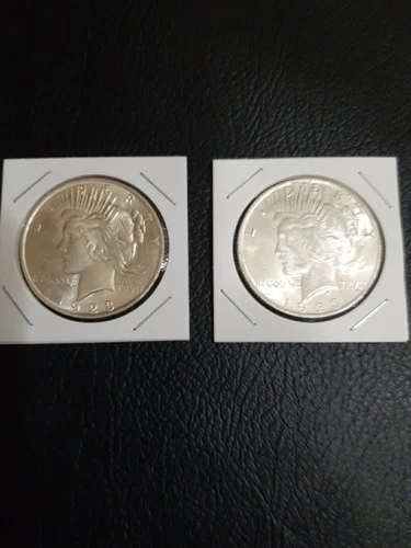 Lot of (2) 1923 $1 Peace Dollars BU Gems LQQK Great pair of 90% Silver Dollars!!