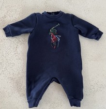 Ralph Lauren Polo Baby Romper Navy Blue Plaid Polo Logo 3 Mo Snap