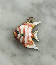 Gold Tone Angel Fish Cloisonne Enamel Pendant Red White Enamel Puffy Angelfish