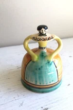 Made in Spain Hand Painted Pottery Cheese Butter Cover Whimsical Lady Folk Motif