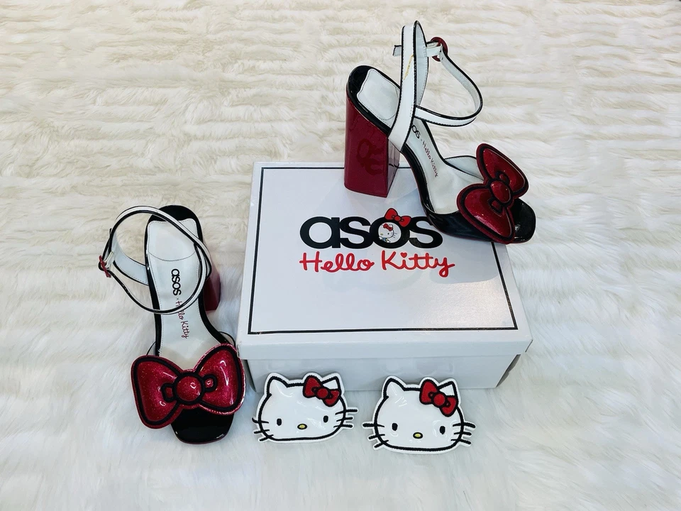 RARO ASOS x Hello Kitty Brillo Bloque Tacones Altos Top Cambiable Mujer EE. UU. Talla 8 Foto 3 de 4