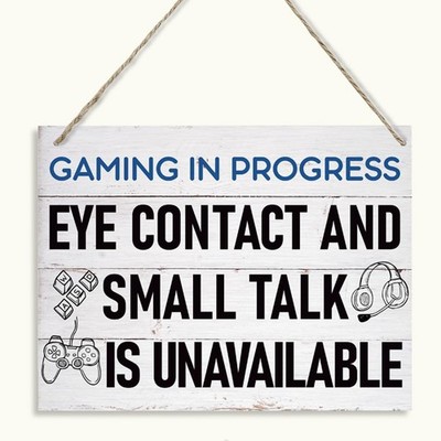 Game In Progress Sign, Gaming Decor, Hanging Wooden Plaques Decor, Games Wall...