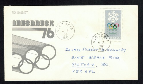Canada #689, 1976 20¢ Winter Olympics, B. Jones cachet FDC, Victoria BC cancel