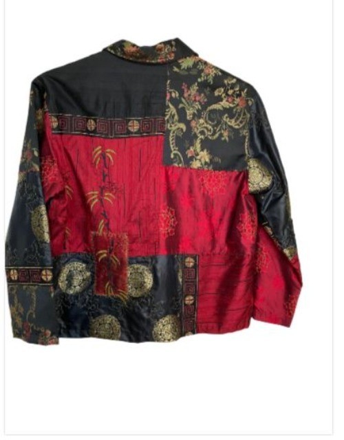 Chico’s Silk Blend Patchwork Jacket Size 2 Red Bl… - image 3