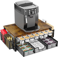 Coffee Pod Holder, 2 Tier Sliding Storage Drawer, Black 63 Large or 80 Small C