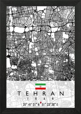 TEHRAN MAP IRAN Framed Wall Art Poster Canvas Print Picture