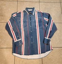 Vtg Wrangler Pearl Snap Shirt Men 16 Large Striped Western Rodeo USA Brushpopper
