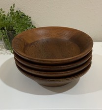 Vtg Primitive Farmhouse Solid Burl Walnut Wood Round 7  D 2  H Bowl Set 4