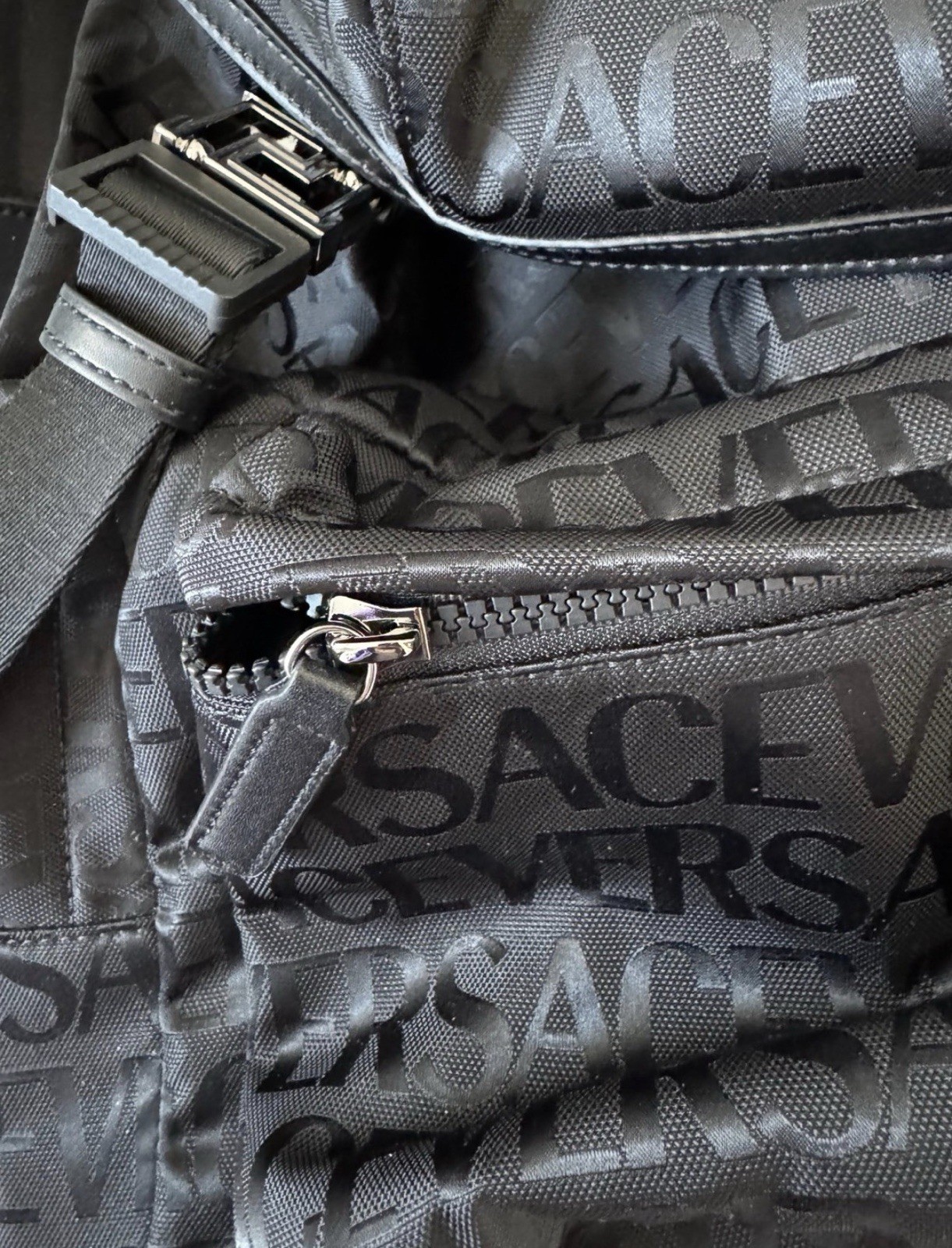 Versace Black Monogram Nylon Backpack Rucksack Leather Authenticated NWOT thumbnail 6