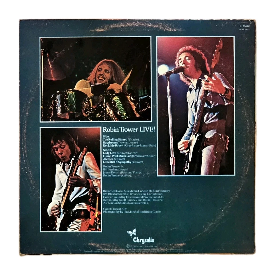 ROBIN TROWER "Live!" RARE 1975 1st AUSSIE PRESS 'GREEN CHRYSALIS' 12" VINYL LP - Image 2 of 4