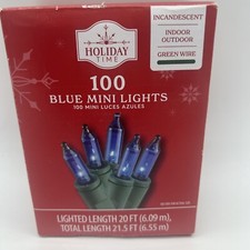 New Holiday Time 100 Blue Mini Lights Green Wire Indoor/Outdoor 21.5ft FreeS H