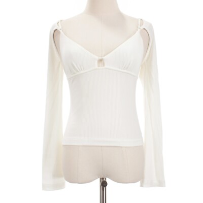 Jonathan Simkhai NWD Long Sleeve Ribbed Top with Cut Outs Size XS in White