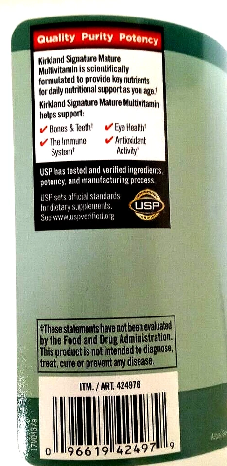 Kirkland Signature Adulto 50+ Multivitaminas/Minerales Maduros 400tabs EXP 05-2026 Foto 3 de 3