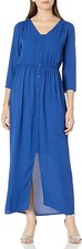 James &Erin Women's V-neck Button Front Elastic Waist Maxi Dress, Rich Blue, XL