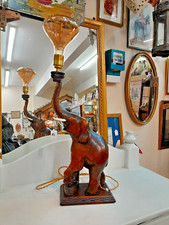 Vintage wooden elephant table lamp home art, cottage, bedroom, Led Bulb
