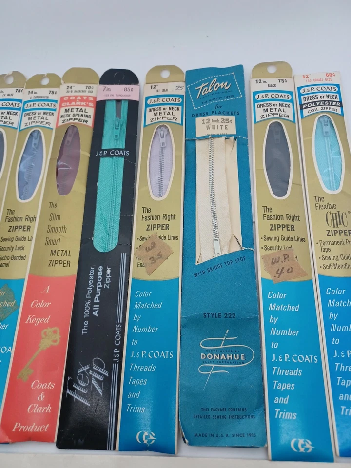 Lote de 15 cremalleras de costura de metal vintage garra JP abrigos y garra Clark's poliéster Foto 3 de 4