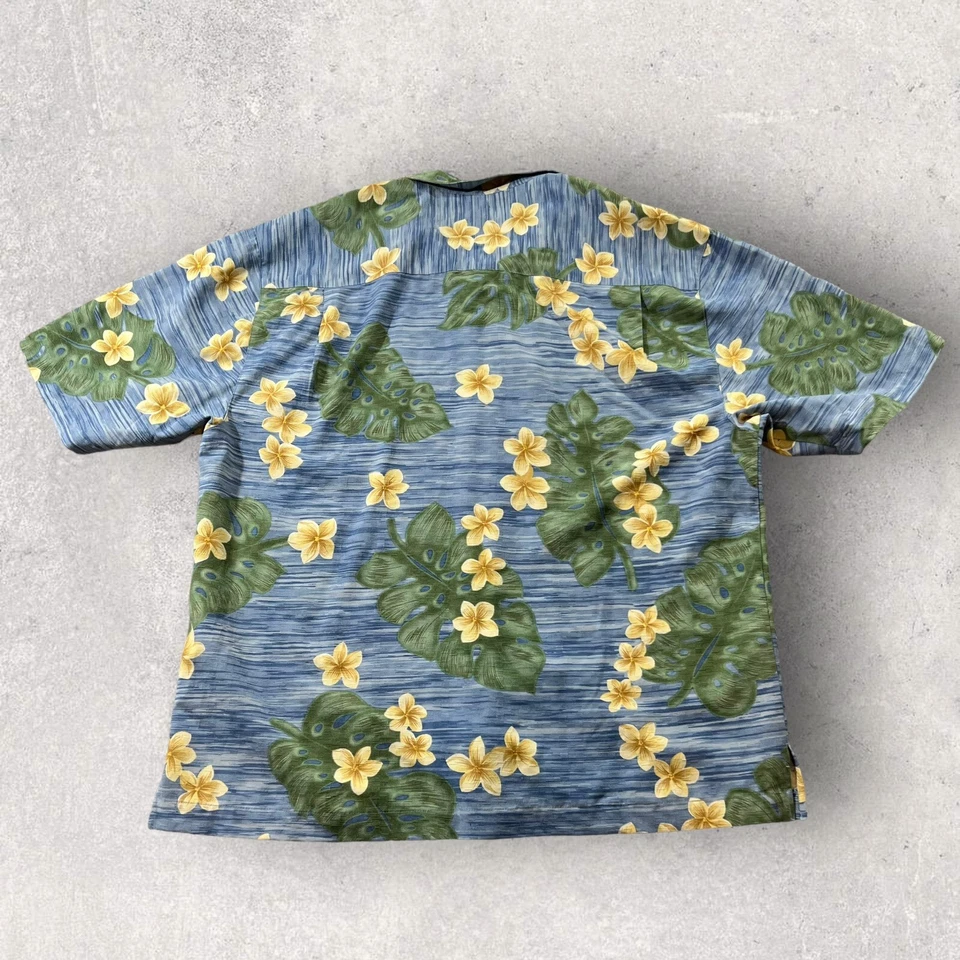 Camisa Jamaica Jaxx Para Hombres Grande Azul Relax Seda Floral Isla Palmera Hawaiana Foto 2 de 4