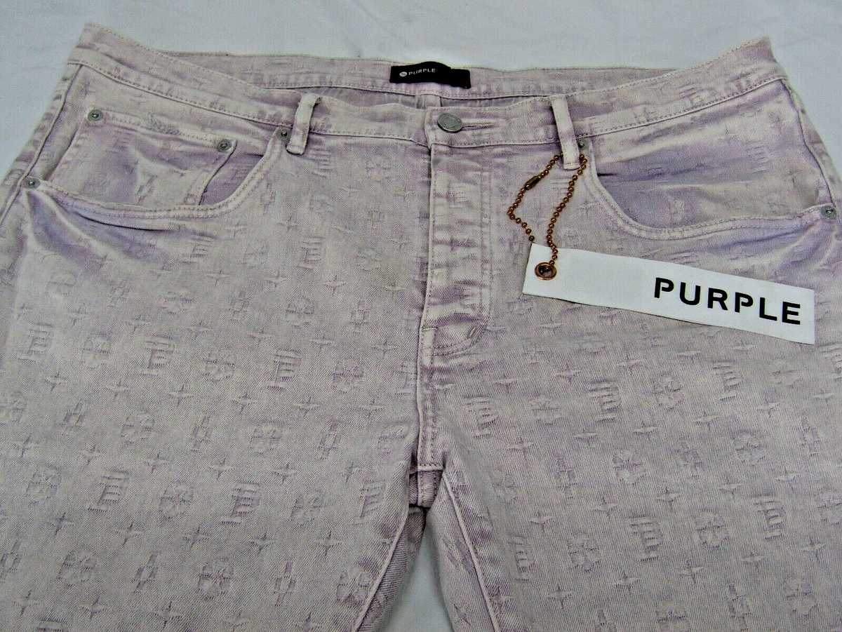 PURPLE BRAND P001 Lavender Monogram Jacquard Distressed Men's