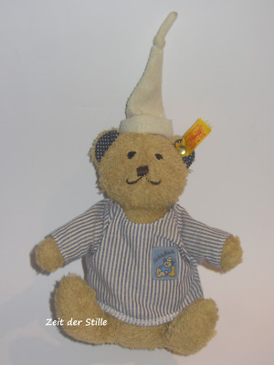 STEIFF 230257 SCHLAFBÄRLE Bär Teddy ca. 20 cm beige Frottee Knopf & Fahne *