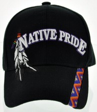 NEW NATIVE PRIDE INDIAN AMERICAN SIDE BIG LETTER FEATHERS CAP HAT BLACK