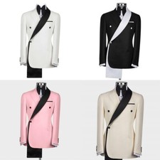 Vintage Men Blazer Suits Double Breasted Formal Slim Fit Tuxedo Shawl Lapel