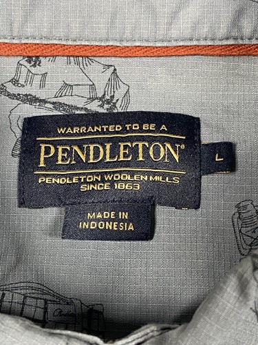 Pendleton Button Up Shirt Mens L Blue Camping Outdoors Camp Short Sleeve Music - Picture 2 of 10