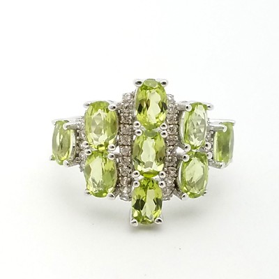 Neu '1' Sterlingsilber eleganter geschliffener grüner Peridot & weißer Topas 18 mm Ringgröße 8