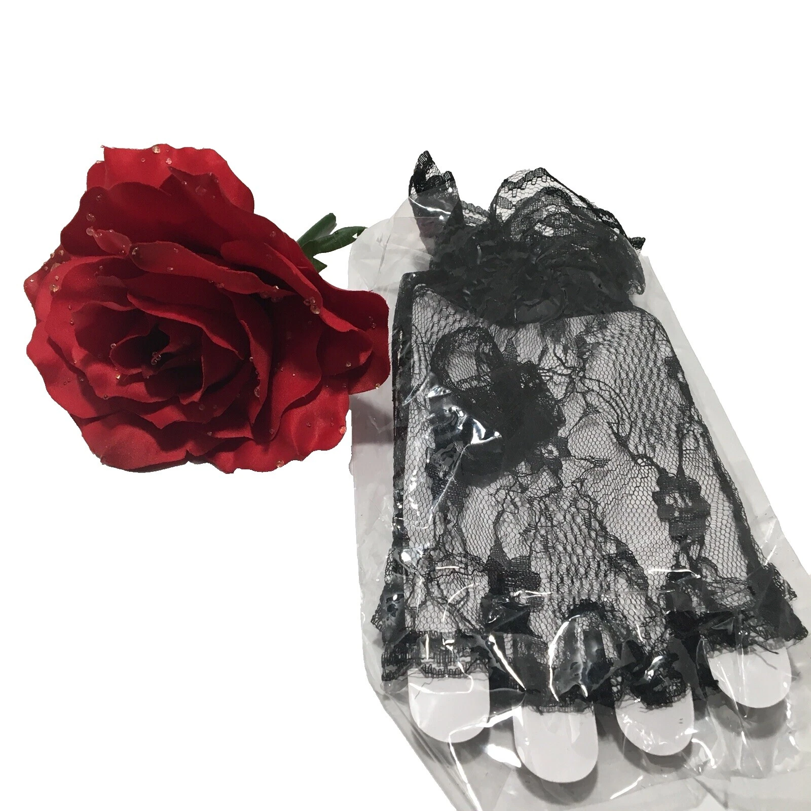 Guantes de Encaje Negro 1980s Disfraz