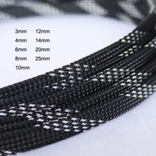Black Slive Flame Retardant Expandable Braided Cable Sleeving/Sheathing 3-25mm