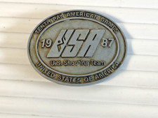 USA 1987 Shooting Team Tenth Pan American Games Vintage Belt Buckle Plate 31E88