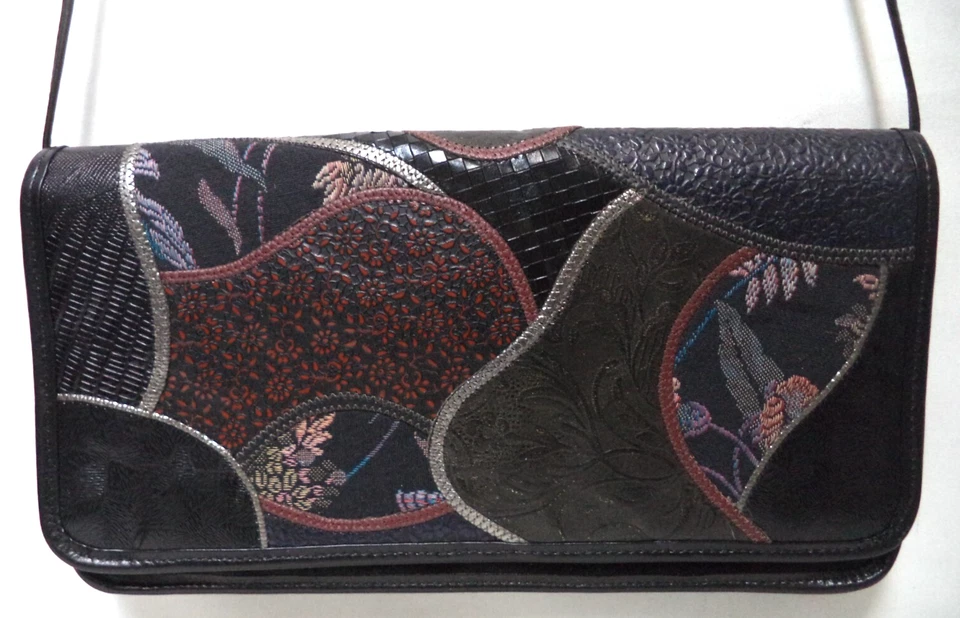 Carlos Falchi 复古皮革麂皮绒拼布单肩包手拿包 可转换 — 第 2/4 张图片