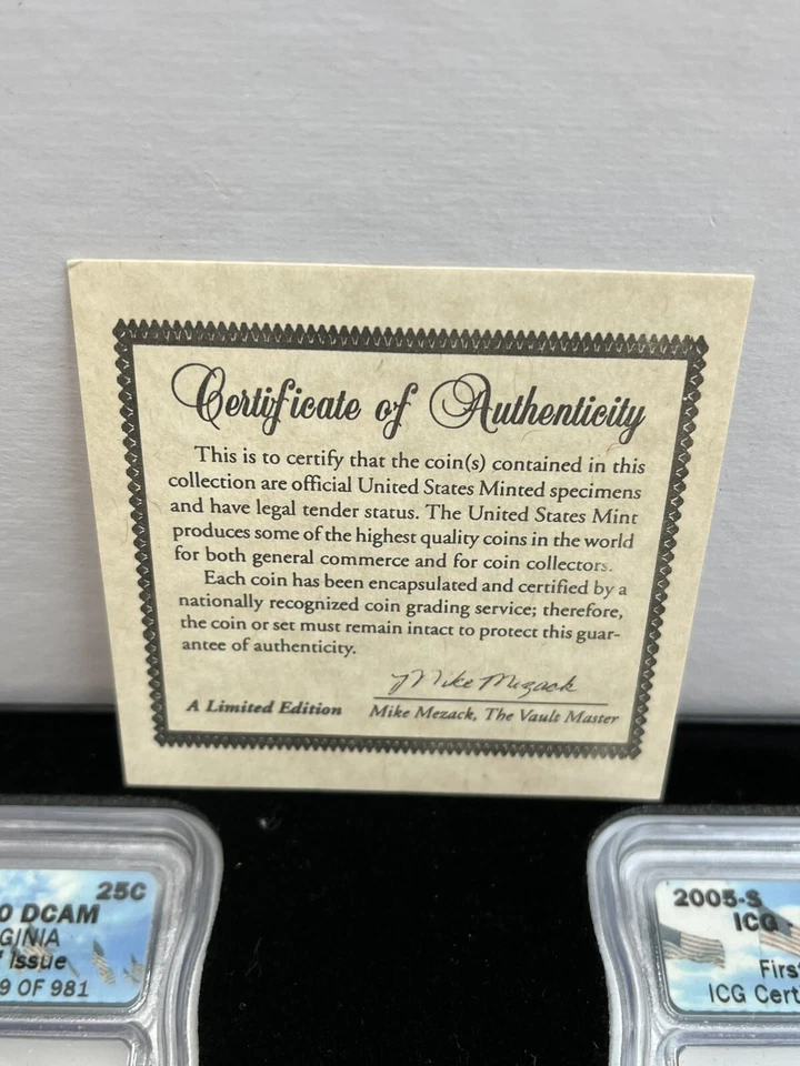 2005 S ICG PRO70 DCAM THE UNITED STATES MINT 5 QUARTER SET #909 W/CERT. OF AUTH. - Image 2 of 4