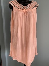 Vintage 60s Silky Double Nylon CHIFFON LACE Nightie Nightgown Lingerie Sz L USA